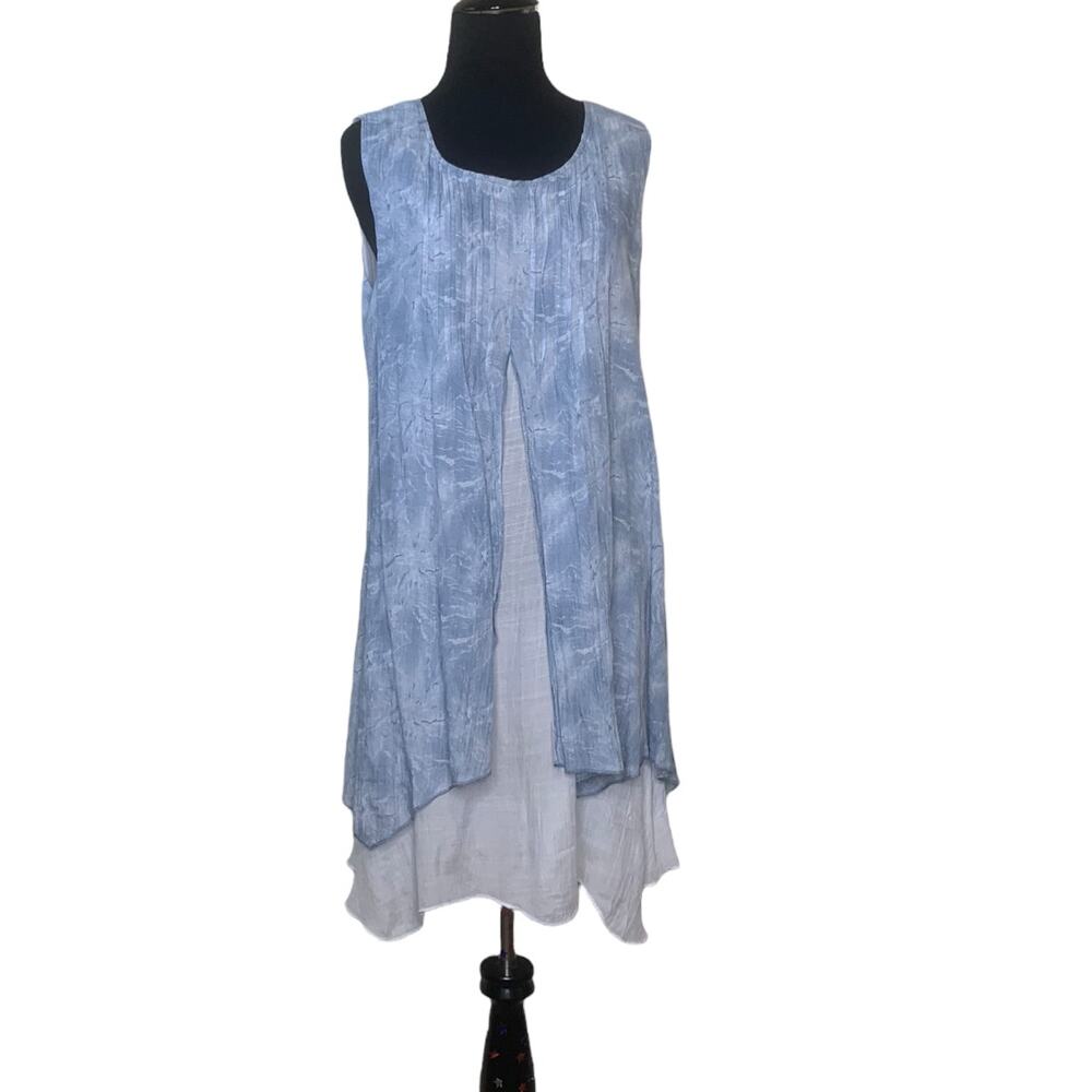 Creations blue white sleeveless layered dress size small